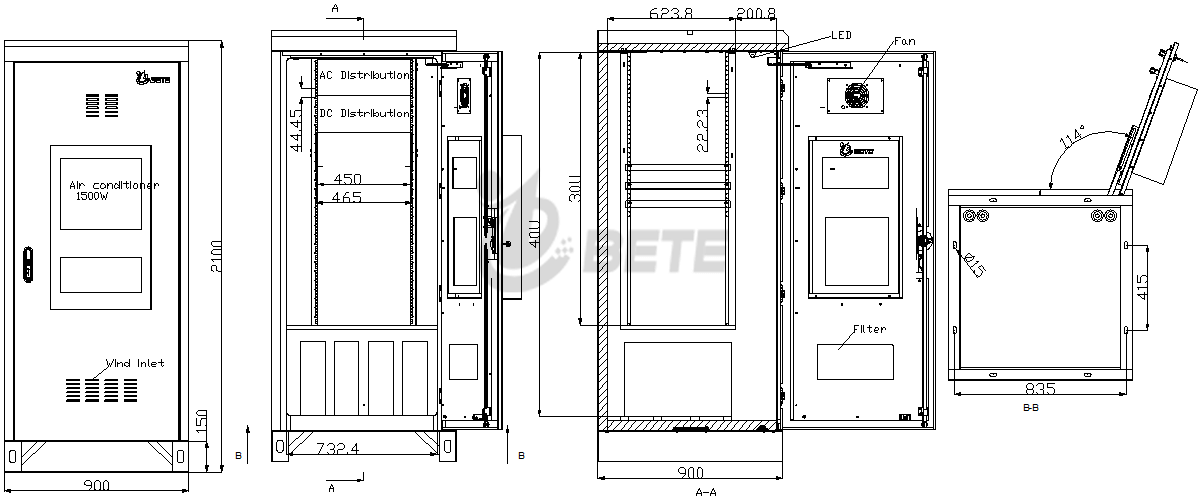 BT909021003PW IP55 China's Air Conditioner Outdoor Telecom Cabinet