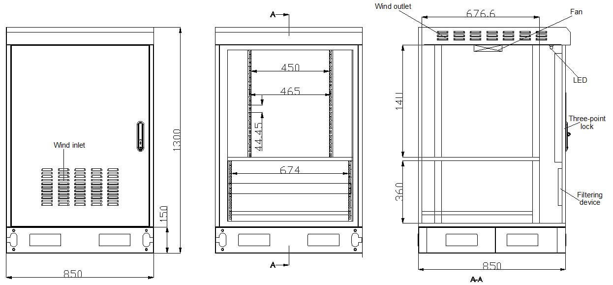 Dimensiones del gabinete de la calle de telecomunicaciones