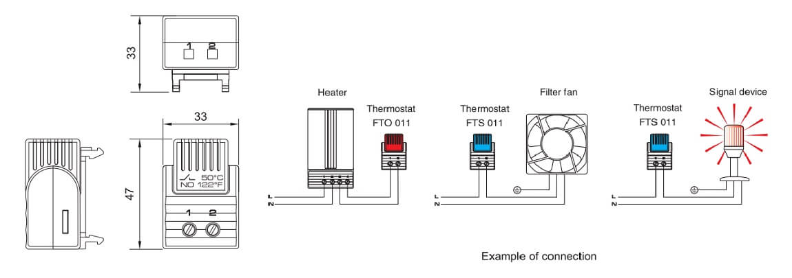 Dimensiones del termostato a prueba de manipulaciones