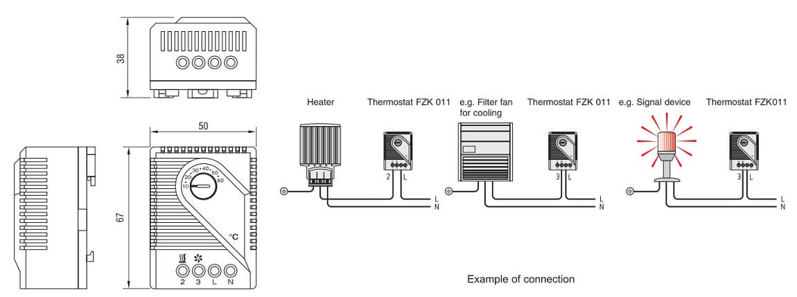 Dimensões do termostato mecânico