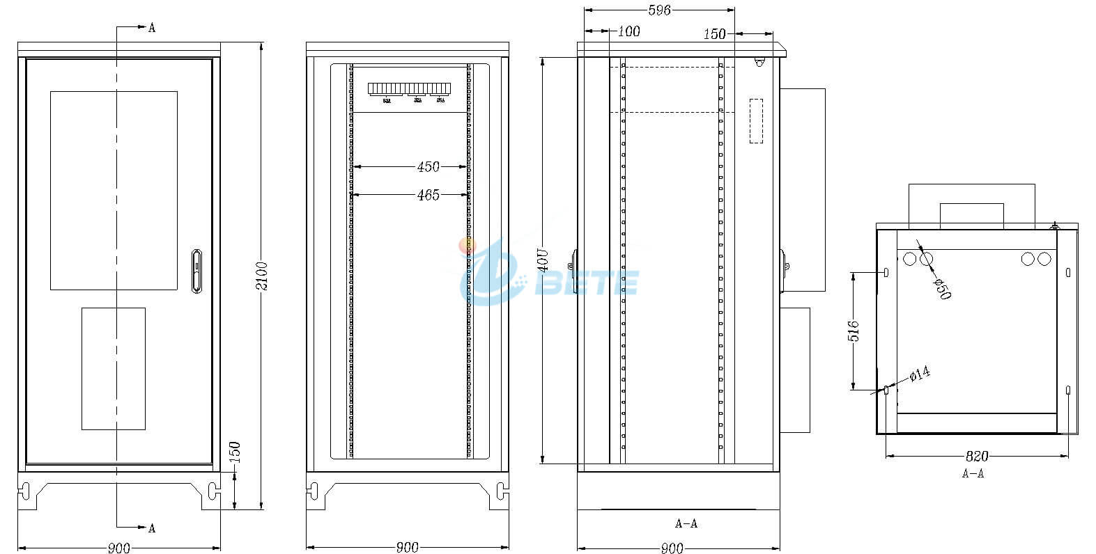 A prueba de la intemperie 19 Dimensiones en rack en pulgadas