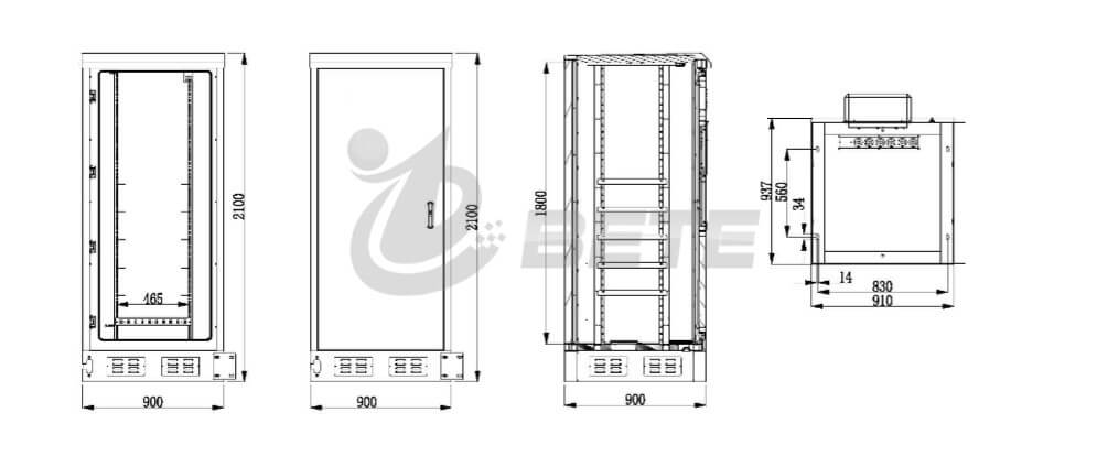 Gabinete de telecomunicações ao ar livre NEMA 4X de porta única 19 Rack de polegadas